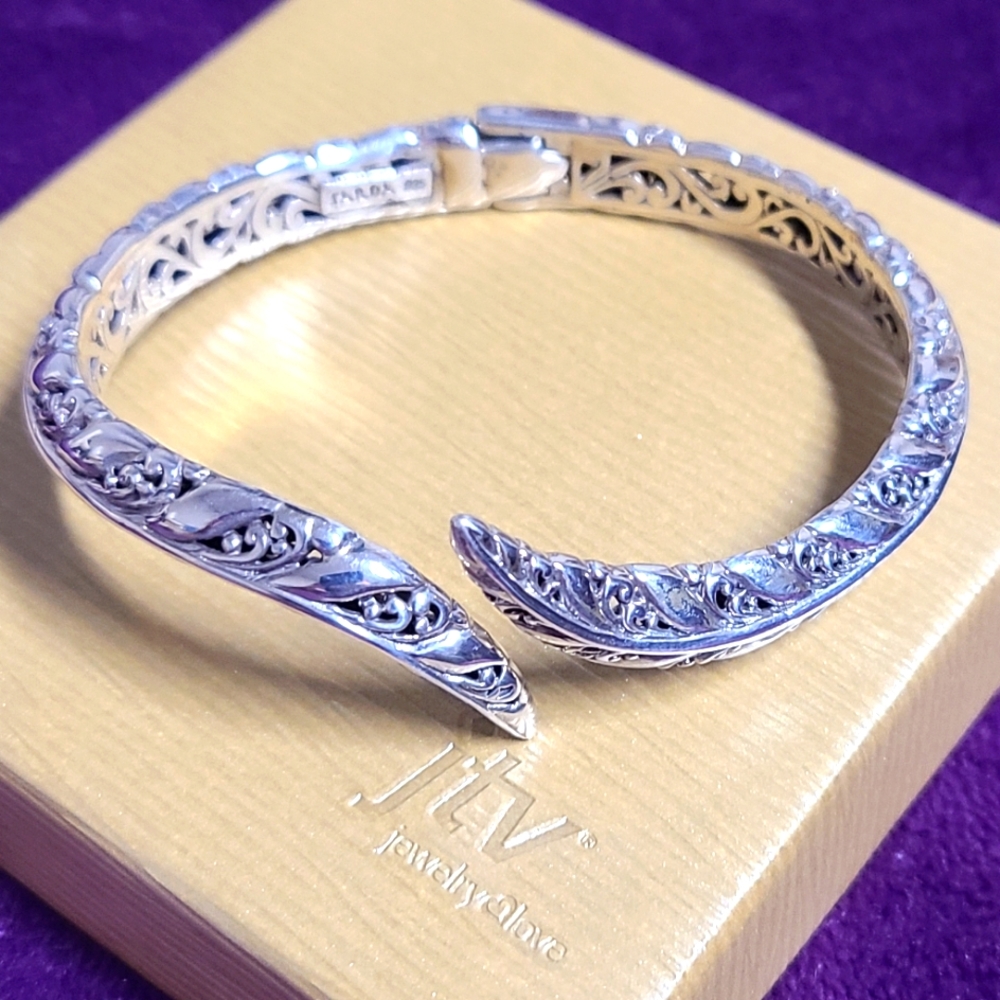 Indonesia Artisan Gem Collection Bali Sterling Silver Filigree Bangle Bracelet